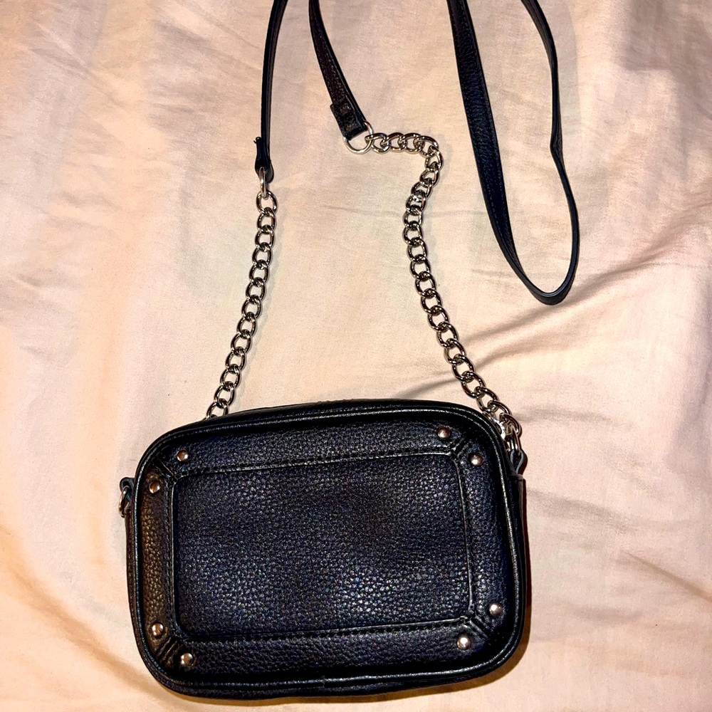 Black mini EXPRESS crossbody purse.